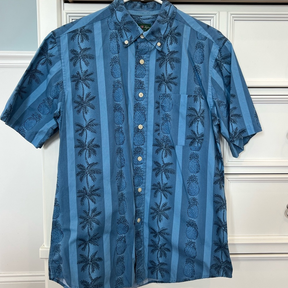 David Taylor Blue Tropical Pineapple & Palm Short-Sleeve Button-Down Shirt